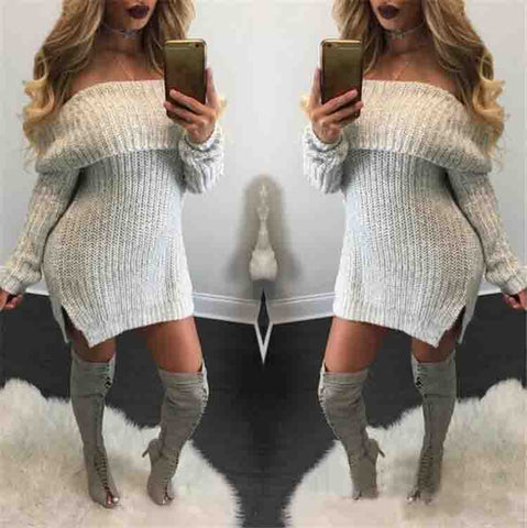 Women'S Fashion One Word Collar Loose Knitted Sweater