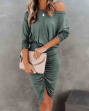 Off-The-Shoulder Long-Sleeved Tight Dress