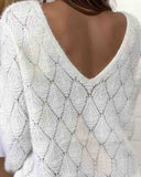 Solid Color V-Neck White Sweater