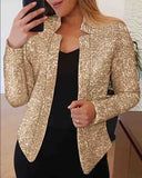 Women'S Temperament Long Sleeve Gold Sequin Coat