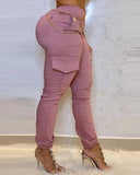 Pink High Waist Casual Trousers