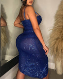 Sexy Sling Blue Sequin Sleeveless Dress