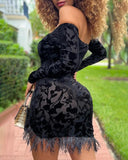 Black V-Neck Slim Long-Sleeved Dress