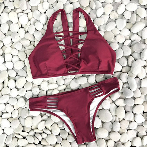 Solid Color Sexy Two-Piece Bikini Swimsuit