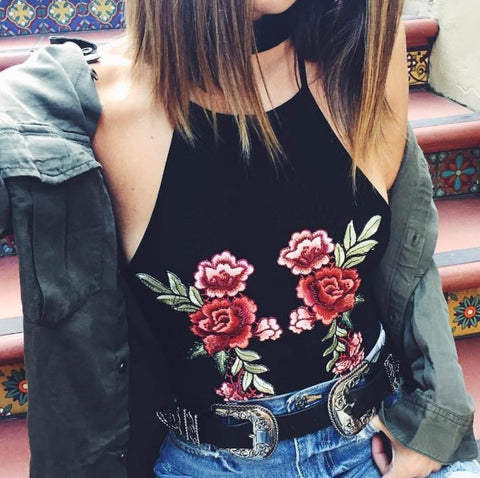 Round Neck Embroidery Hanging Neck Shirt