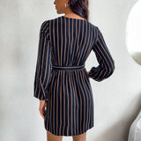 Women's Striped Loose Black Long Sleeve Dress