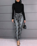 Plaid Casual Skinny Trousers