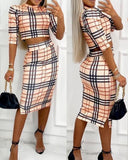 Fashion Plaid Print Two-piece Dress