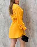 Fashion Sexy Long Sleeve Yellow Dress