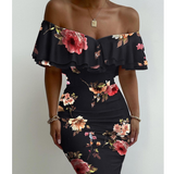 Fashion Sexy V-Neck Strapless Bag Hip Print Dress