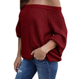 Solid Color Sexy Strapless Knit Long Sleeve Sweater