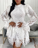 Long Sleeve Pure Color Women's White Lace Dress