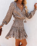Long Sleeve Ruffled Leopard Print Dress