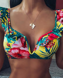 Backless Printing Bikini Split Swimsuit