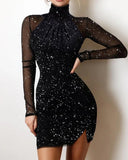 Slim Lace Stitching Black Hip Dress