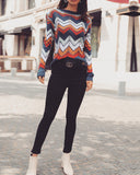 Knitted Round Neck Striped Rainbow Sweater
