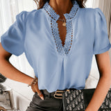 Solid Color Lace Splicing Short-Sleeved Shirt Top
