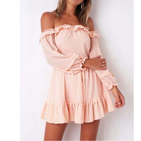Pink Sexy One-Neckline High-Rise Off-The-Shoulder Dress