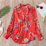 Printed Casual Red Long-Sleeved Shirt Top