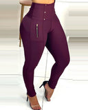 Women'S Solid Color High Waist Skinny Trousers