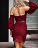 Solid Color Sexy Lace Bag Hip Dress