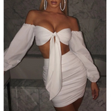 Sexy Wrapped Chest Long Sleeve Vest Two-piece Set