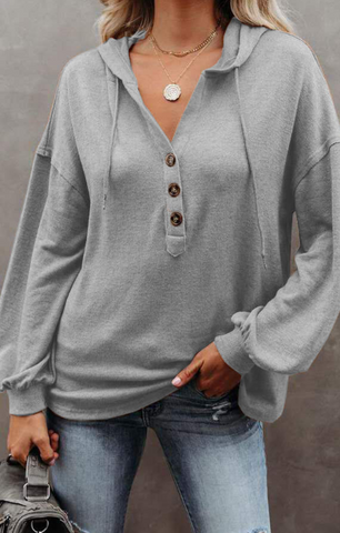Women'S Casual Loose Solid Color Long Sleeve Hoodie Sweater