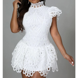 Solid Color Lace Slim White Sleeveless Dress
