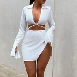 Long Sleeve White Dress Two-Piece Suit