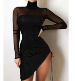 Solid Color Women'S Clothing Long Sleeved Package Hip Dress