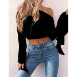 Long Sleeve Off-The-Shoulder Sexy Chiffon Shirt Top