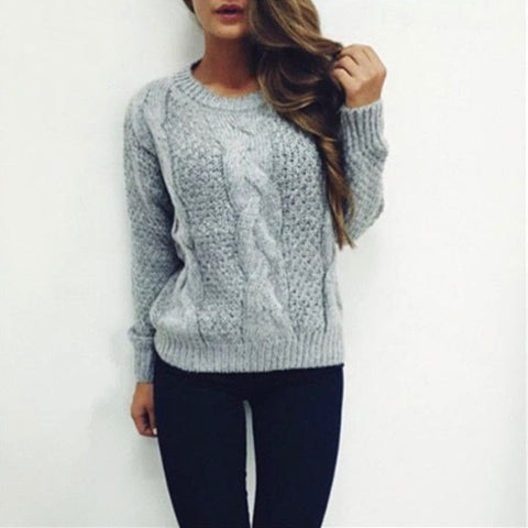Women'S Round Neck Long-Sleeved Knitted Sweater