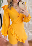 Casual Yellow Ruffled Long Sleeve Vest Jumpsuit