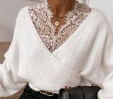 Women Lace Stitching Long Sleeve Sweater