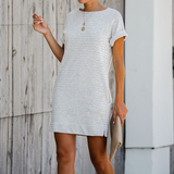 Solid Color Round Neck Short Sleeve Dress