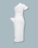 Design One Shoulder Ruched Irregular Party Dress