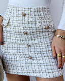 Plaid Button Design Tweed Skirt