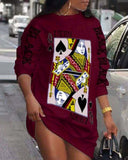 Casual Poker Letter Print Long Sleeve Dress