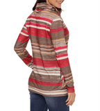 Design Cowl Neck Drawstring Color Striped Hoodie