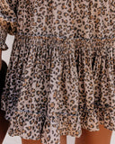 Long Sleeve Ruffled Leopard Print Dress