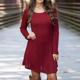 Solid Color Long Sleeve Round Neck Knit Dress