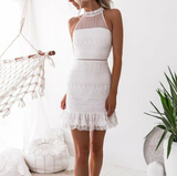 Fashion Sexy White Lace High-Necked Dress