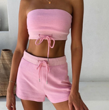 Casual Fashion Strapless Shorts Two-Piece Suit