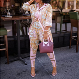 Fashion Printed Loose Long Sleeve Two-Piece Suit