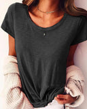 Solid Color Women'S Short Sleeve Round Neck T-Shirt