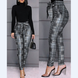 Plaid Casual Skinny Trousers