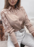 Temperament Lace Stitching Long-Sleeved Cardigan Shirt Top