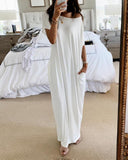 Loose Elegant Off-The-Shoulder Short-Sleeved Printed Dress