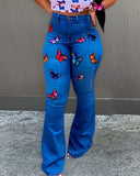 Women'S Sexy Slim Embroidered Butterfly Jeans