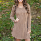 Solid Color Long Sleeve Round Neck Knit Dress